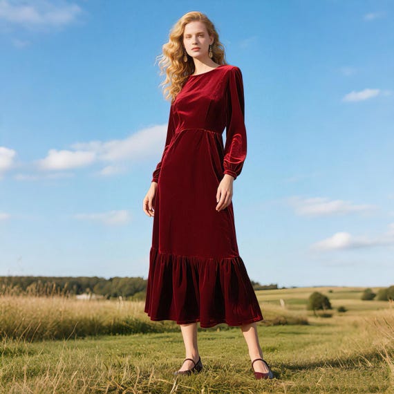burgundy a line midi dress US 8 / DARK CHERRY