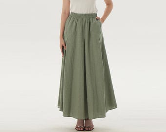Linen Skirt with Pockets Linen Skirt for women Linen Maxi Skirt with Elastic Waist Flowy Skirt Summer Fall Skirts Custom Plus Size Skirt