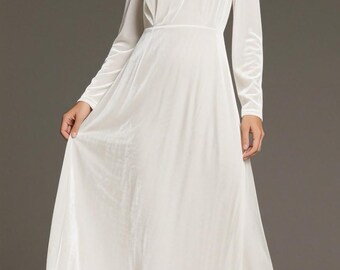 White Velvet Long Sleeve Dress With Soft Shine, Vintage-inspired A-line Gown for Holiday Parties & Winter Weddings Autumn Dress - Etsy White Velvet Long Sleeve Dress With Soft Shine, Vintage-inspired A-line Gown for Holiday Parties & Winter Weddings Autumn Dress - Etsy