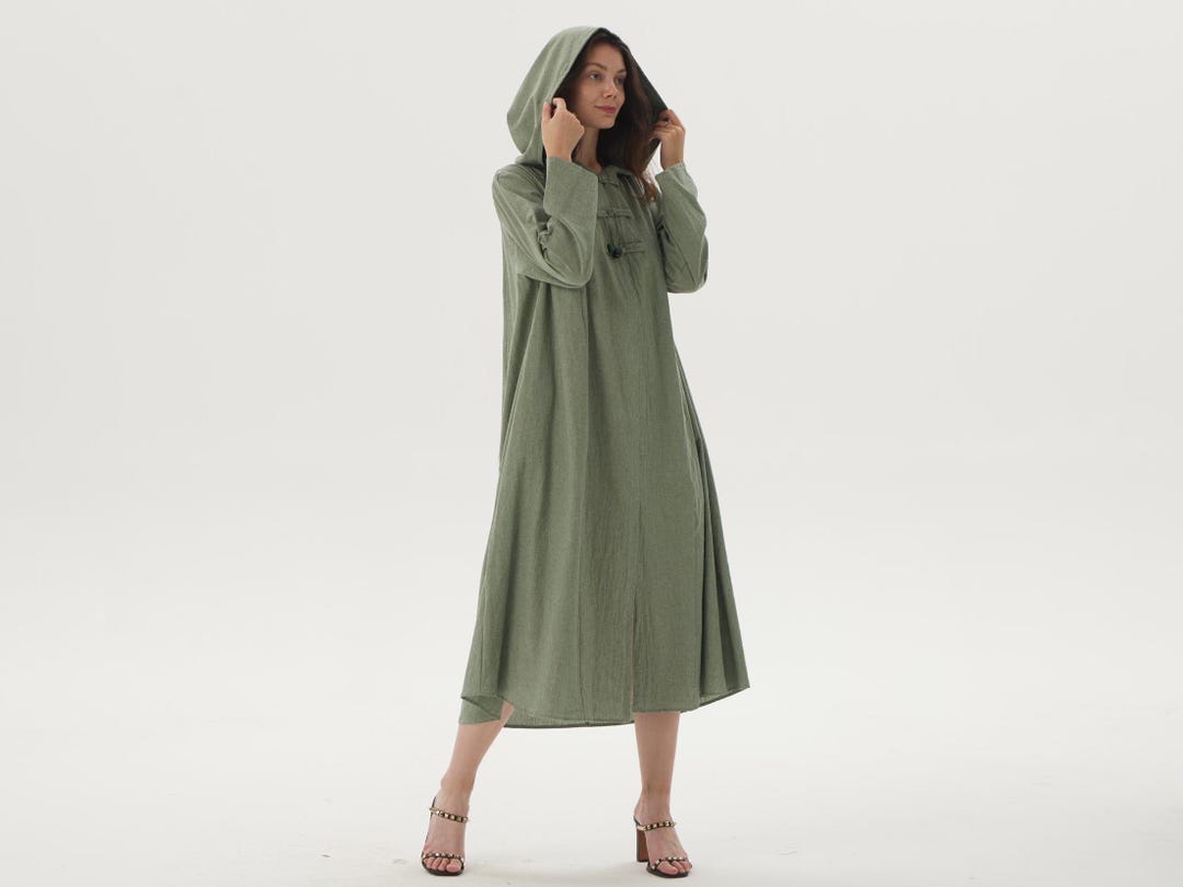 Loose Hooded Printed Maxi Dress