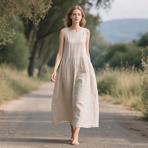 Sleeveless Linen Maxi Dress for Women Custom Flowy Summer Dress A-Line Linen Dress Cottagecore Handmade Dress Loose Dress Plus Size Dress