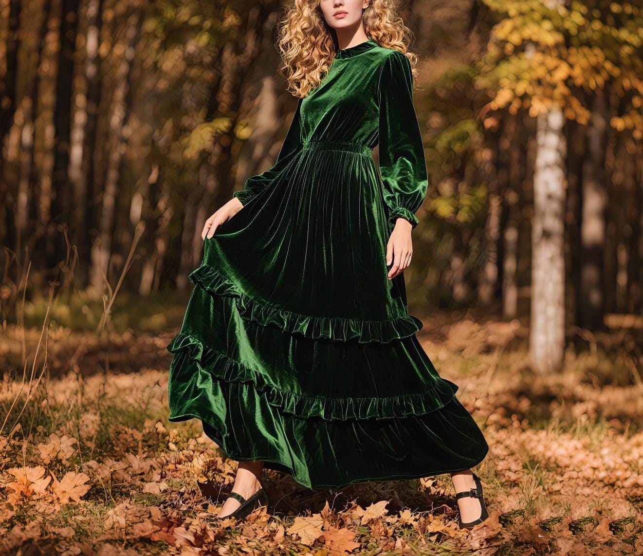 etsy green velvet dress Vintage 1960s Green Velvet Dress – The Barn Owl Vintage Goods main image 0