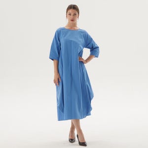 3/4 Sleeves Soft 100% Cotton Maxi Dress with Pockets Casual Loose Dresses Expansion Dress Summer Fall Dress Plus Size Dress Round Neck Dress