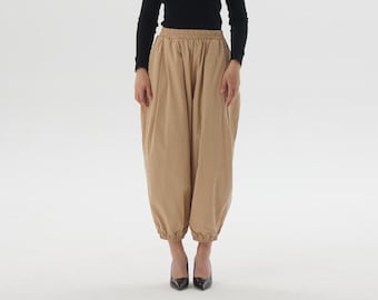 Women’s Cotton Harem Pants with Elastic Waist Side Pockets Casual Loose Fit Pants Stylish Cotton Joggers Sost Comfortable Pants Custom Pants