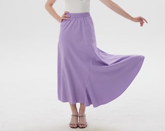 Falda de verano para mujer, falda larga clásica con cintura elástica personalizada y bolsillos laterales, falda de otoño y verano, falda de algodón suave, falda larga, falda de talla grande
