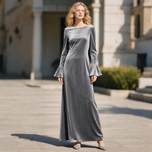 Velvet Maxi Dress Long Flared Sleeves - Etsy