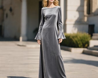 grey velvet maxi dress Baltic Born Womens Leslie Velvet Maxi Dress | Sage + Silver