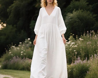 white flowy fall dress Womens White Boho Maxi Dress Deep V Neck Short Sleeve Lace Ruffle Long Dress Elegant Floral Beach Dresses (White, L) at Amazon Women's Clothing store