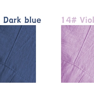 May include: Two fabric swatches, one dark blue and one violet, are displayed against a white background. The dark blue swatch is labeled "13# Dark blue" and the violet swatch is labeled "14# Violet". Both swatches have visible stitching.