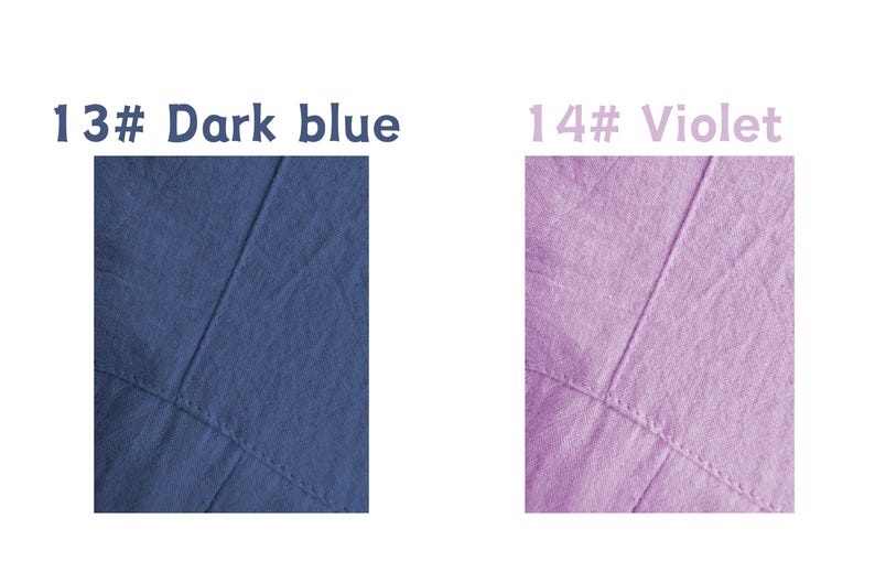 May include: Two fabric swatches, one dark blue and one violet, are displayed against a white background. The dark blue swatch is labeled "13# Dark blue" and the violet swatch is labeled "14# Violet". Both swatches have visible stitching.