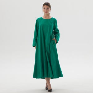 Women Summer Dresses with Pockets 100% Cotton Dress Long Sleeves Maxi Dress Plus Size Clothing Round Neck Dress Casual Loose Custom Dress