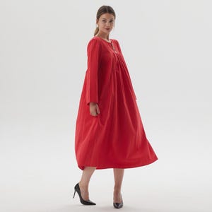 Women Long Sleeves Cotton Maxi Dress with Functional Buttons Side Pockets Casual Loose Dress Spring Summer Dress Custom Plus Size Dress