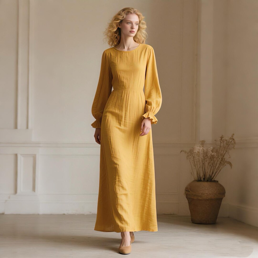 long sleeve casual fall dress Elegant Long Sleeve A-Line Midi Dress for Women – Soft Stretch Fabric –  FineLook