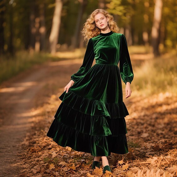 green emerald velvet dress Dark Green Velvet Dress - Bridesmaid Dress