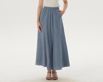 Linen Skirt, Long Maxi Linen Skirt for Women, A Line Skirt, Womens Elastic Waist Skirt with Pockets, Minimalist Skirt,Custom Plus Size Skirt