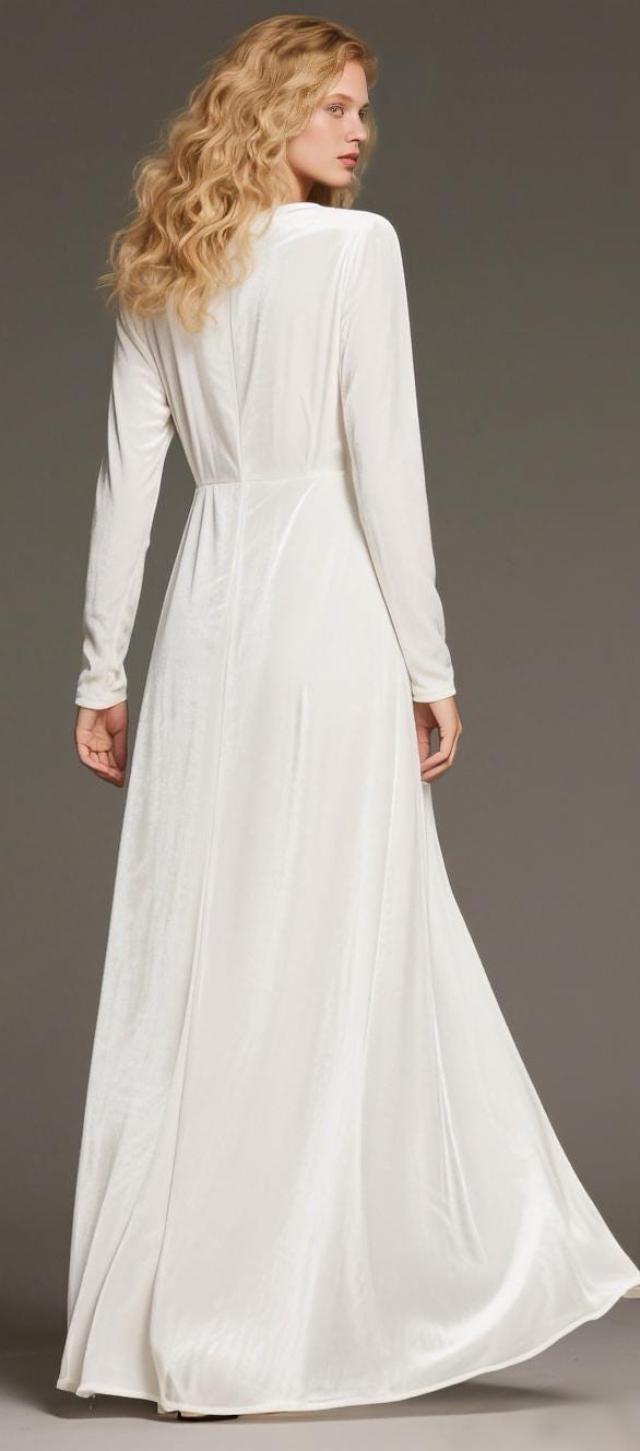 White Velvet Long Sleeve Dress With Soft Shine, Vintage-inspired A-line Gown  for Holiday Parties & Winter Weddings Autumn Dress - Etsy