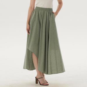 Women Asymmetrical Linen Skirt with Elastic Waist Long Maxi Skirt High-Waisted A-line Skirt with Pockets Custom Swing Skirt Summer Skirt