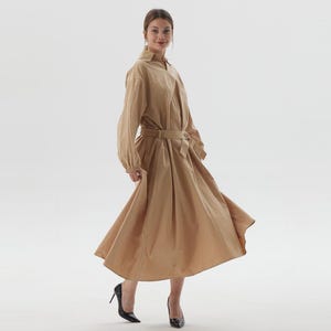 Custom Cotton Maxi Dress Retro Shirt Collar Dress With Side Pockets Belt Long Sleeves Dress Vintage Dress Spring Fall Winter Plus Size Dress