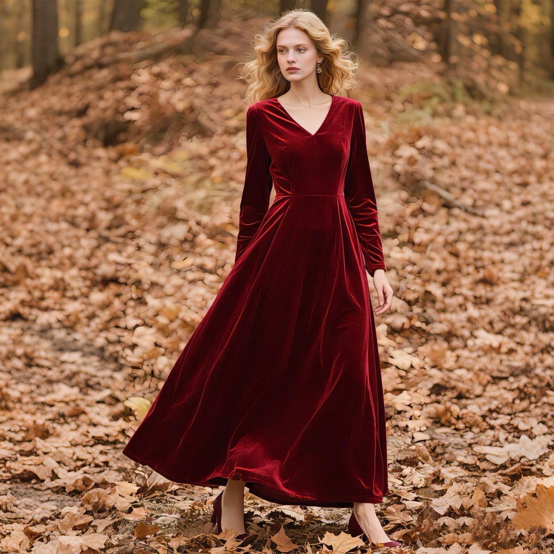princess polly baby blue dress Burgundy Velvet Maxi Dress Women V Neck Long Sleeve Dress A Line Modest Dress  Winter Wedding Guest Dress Custom Dress Fall Winter Dress