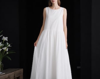 summer season linen blend maxi dress white maxi summer dress white Valentina Linen Dress Sunday St Tropez-parroquiadesanalbertomagno.com