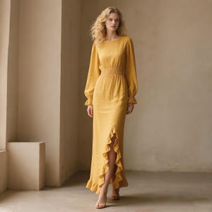 knee length dresses for ladies Linen Blend Butterfly Inner Tie Maxi Dress main image 0