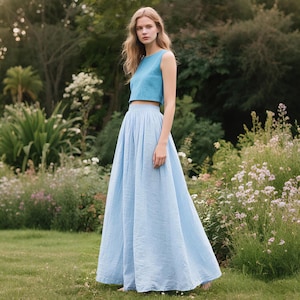 Linen Maxi Skirt with Pockets Floor-Length Flowy Skirt with Elastic Waist A-Line Skirt Handmade Boho Summer Skirt Women Long Custom Skirt