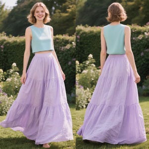 Linen Tiered Maxi Skirt Women Custom Summer Fall Skirt High Waist Belt Loop Skirt with Side Zipper Full Length A-Line Skirt Flowy Boho Skirt