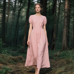 Women Linen Maxi Dress Short Puff Sleeve Dress Handmade Custom Dress Summer Linen Dress Elegant Long Dress Vintage Dress Cottagecore Dress