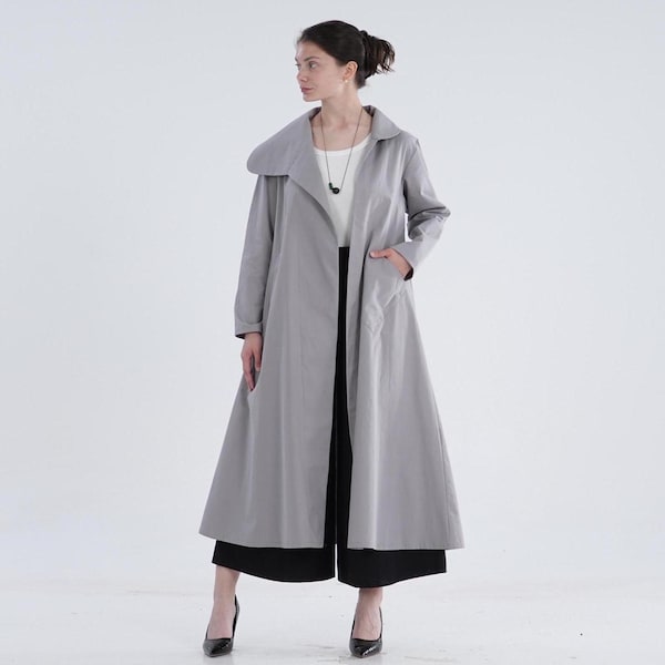Fall Coat Women 100% Cotton Coat Asymmetric Collared Coat Long Sleeves Cardigan with Pockets Casual Coat Maxi Coat Custom Plus Size Coat