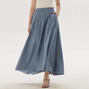 Linen Flowy Skirt for Women, Summer Fall Maxi Full Skirt with Elastic Waist and Side Pockets, Linen Summer Skirt for Beach, Travel, Dance