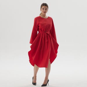 Custom Soft Cotton Dress with Pockets Maxi Dress Long Sleeves Belted Dress Party Dress Round Neck Dress Summer Fall Dress Plus Size Dress