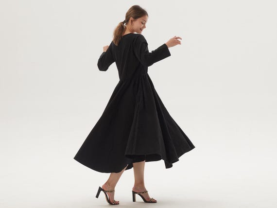 black cotton swing dress Black Swing Dress