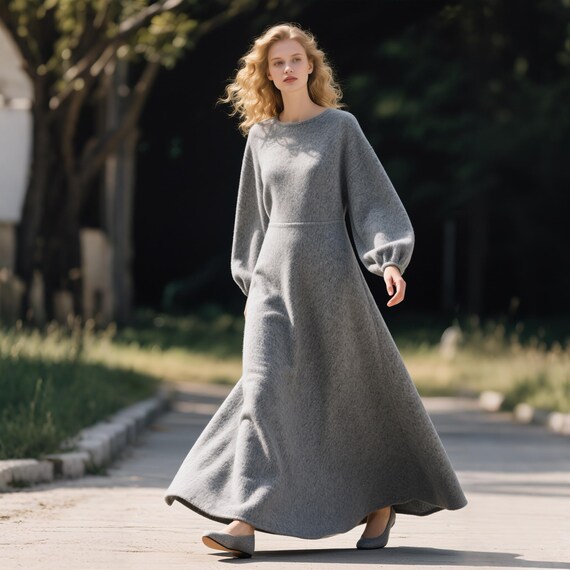 long sleeve winter dresses uk Wool Maxi Dress for Women, Maxi Dress, Minimalist Wool Dress, Elegant Dress, Handmade Cold Weather Dress, Custom Dress Brown Short Sleeve Asymmetric BDAY26 Turn heads in Timeless Variant:Ivory size 2