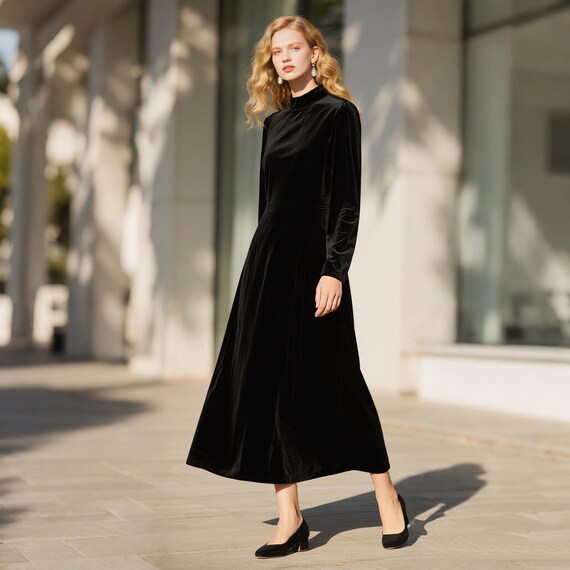 long sleeve black velvet maxi dress TFNC Petite off-shoulder long sleeve maxi dress in black velvet burnout