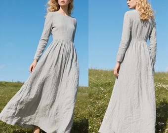 Linen Maxi Dress With Pockets Long Sleeve Elegant Dress Minimalist Dress Women Summer Fall Dress Custom Dress Flowy Gown Boho Coastal Dress - Etsy Linen Maxi Dress With Pockets Long Sleeve Elegant Dress Minimalist Dress Women Summer Fall Dress Custom Dress Flowy Gown Boho Coastal Dress - Etsy