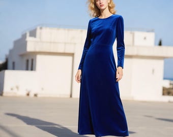 Blue Velvet Midi Dress: Elegant Turtleneck Formal Dress - Etsy