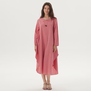 Linen Maxi Dress with Pockets Custom Round Neck Linen Dress for Women Long Sleeves Linen Dress A-line Spring Summer Dress Plus Size Dress
