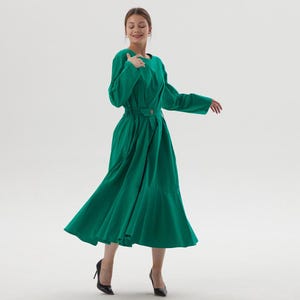 Custom Long Sleeves Cotton Dress Plus Size Dress with Side Pockets Maxi Dress Elegant Belted Dress Fairy Dress Party Dress Summer Fall Dress