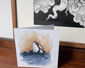 Set of 4 sea animal watercolor greeting cards