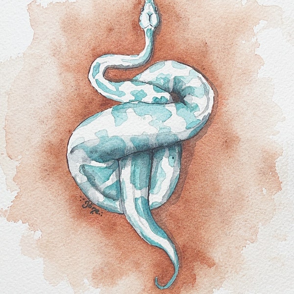 Peinture aquarelle décorative, petit serpent bleu