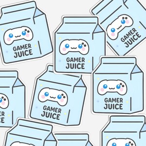 Gamer Juice Cinnamoroll-Inspired Milk Carton Sticker - Pastel Vinyl Sticker for Gamer Girls, Cute Gaming Aesthetic, Sanrio & Hello Kitty