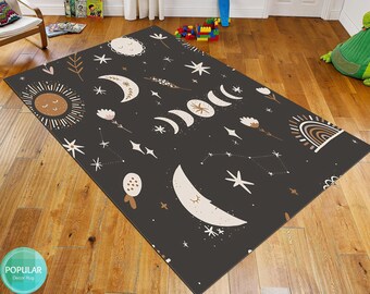 Area Rug, for Bedroom Cartoon Space Planet, Pattern Carpet Rugs, for Children Rooms, Modern Home Decor, Solar System Rug, Educational Rugs