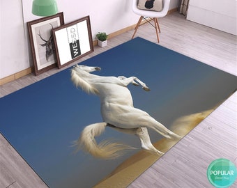 White Horse Area Rug, Horse Rug, Horse Art, Holiday Gifts, Rugs For Living Room, Home Decor Rug