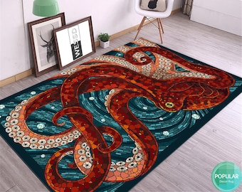 Octopus Rug for Living Room Bedroom Beach House Decor Carpet Housewarming Gift