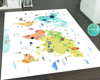 Amerika Karte Teppich und Tiere, 100 Acre Holz Landkarte Teppich, Die Weltkarte Teppich, Kinder und Baby Spiel Teppich Vintage, Teppiche für Wohnzimmer, Home Decor Teppich