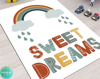 Personalized Rug, Rainbow Playroom Rug, Customized Nursery Carpet, Baby Girl Pink Bedroom Decor, Pastel Custom Playroom Mat, Kids Room Rugs