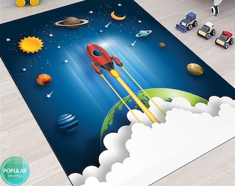 Area Rug, for Bedroom Cartoon Space Planet, Pattern Carpet Rugs, for Children Rooms, Modern Home Decor, Solar System Rug, Educational Rugs