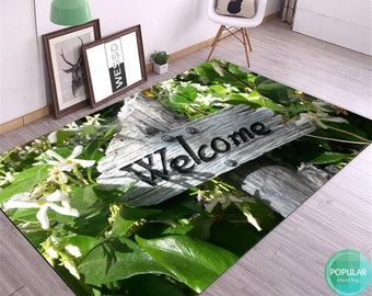 Green Welcome Rug, Door Front Mat, Welcome Carpet, Exterior Door Runner, Rug for Living Room, Rug for Bedroom, Kitchen