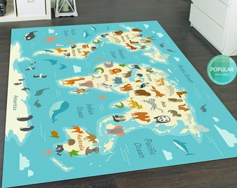 Blue Atlas Ocean Mat, World Rug, Play Runner, 100 Acre Wood Map Carpet, Chart Mat, Kids Play Carpet, Rugs For Living Room, Home Decor Rug