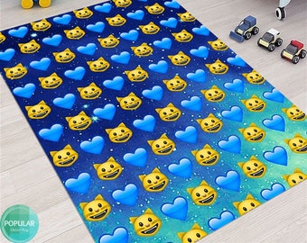 Emoji Rug, Kids Rug, Pillow Case Gift, Nursery Rug, City Road Rug, Washable, Non-slip Play Mat, Metropolis City Play Rug, Kinderkarten
